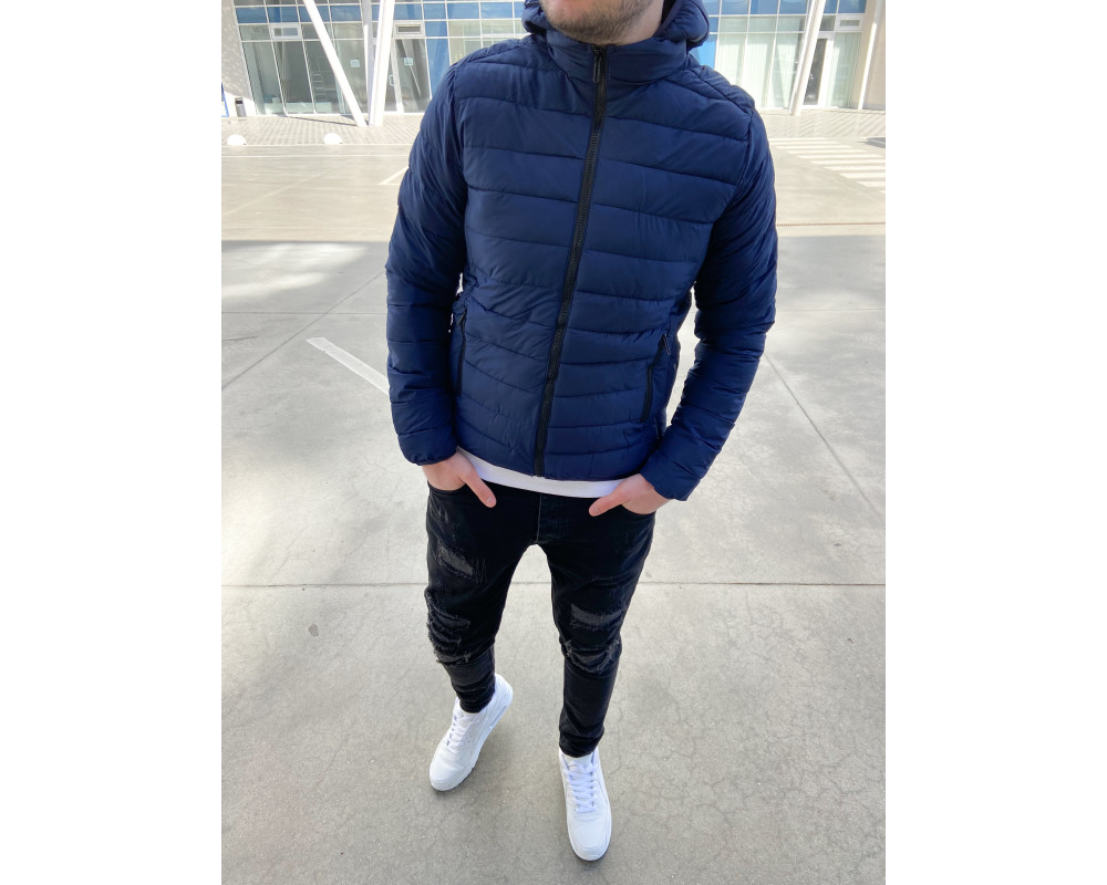 Чоловіча синя куртка з капюшоном на осінь, весну.