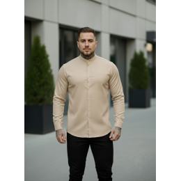 Рубашка коттон воротник стойка бежевая