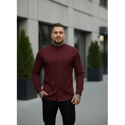 Сорочка коттонова з коміром стійка бордова