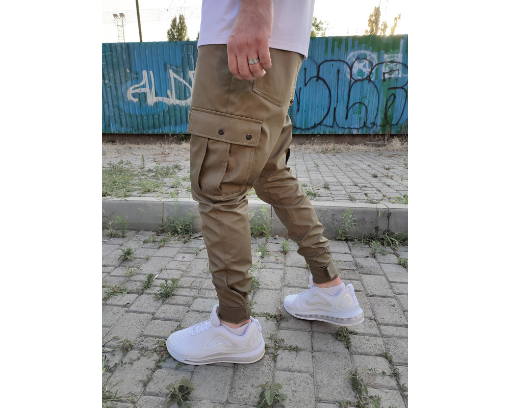 Коттоновые брюки джоггеры с карманами карго | Хаки