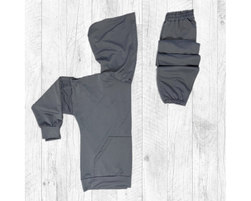 Женский демисезонный спортивный костюм серого цвета.