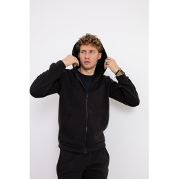 Теплый спортивный костюм с худи на молнии черный