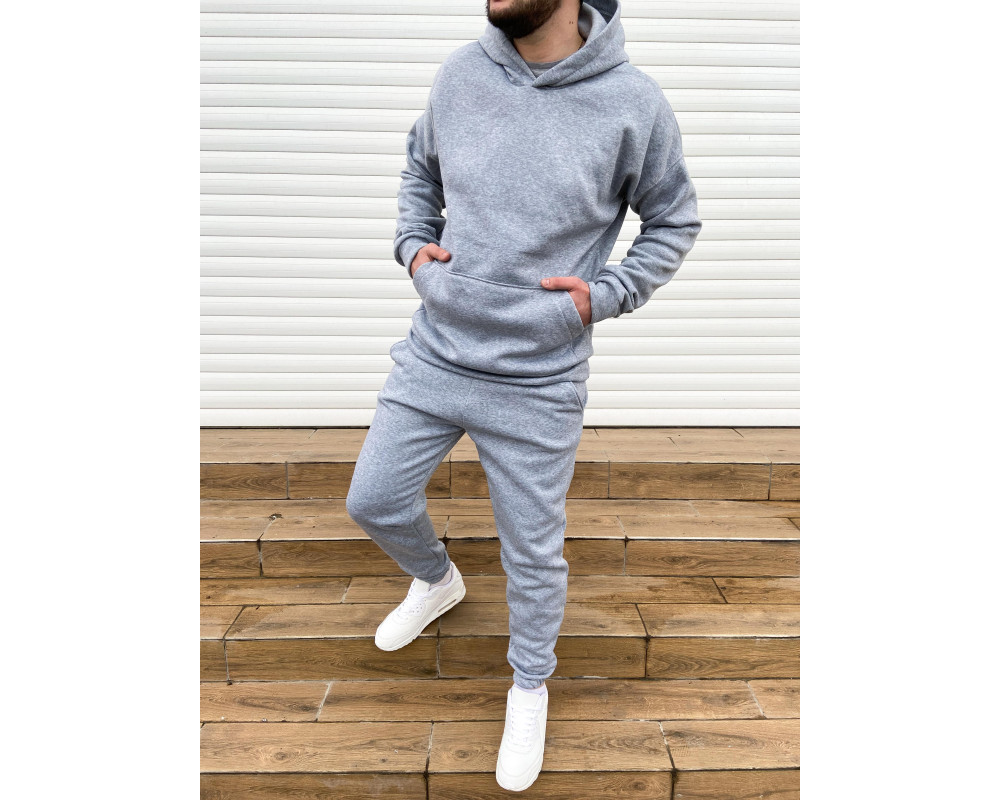 Теплий світло-сірий оверсайз спортивний костюм на флісі