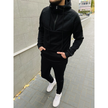 Теплый спортивный костюм на флисе с прорезиненой змейкой на кофте | Черный Теплый спортивный костюм на флисе с прорезиненой змейкой на кофте | Черный