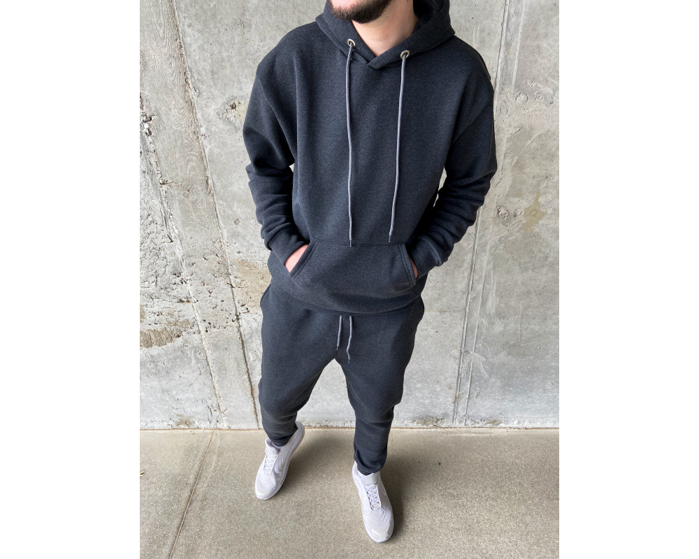 Чоловічий теплий темно-сірий оверсайз спортивний костюм.