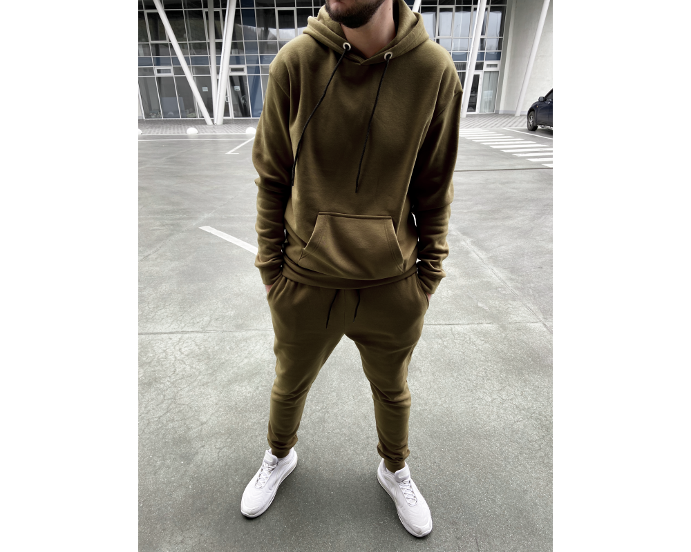 Чоловічий теплий оверсайз спортивний костюм хакі