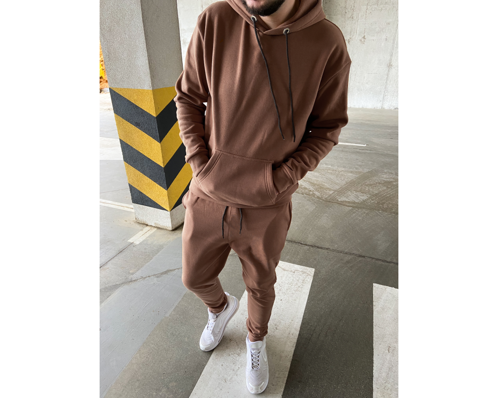 Чоловічий теплий оверсайз спортивний костюм мокко