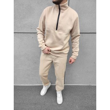 Теплый спортивный костюм без капюшона | Светло-бежевый Теплый спортивный костюм без капюшона | Светло-бежевый