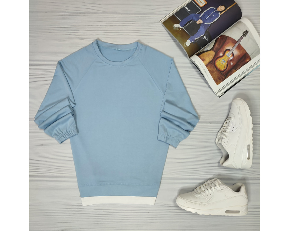 Голубой свитшот унисекс с имитацией футболки по низу, двухнить пенье