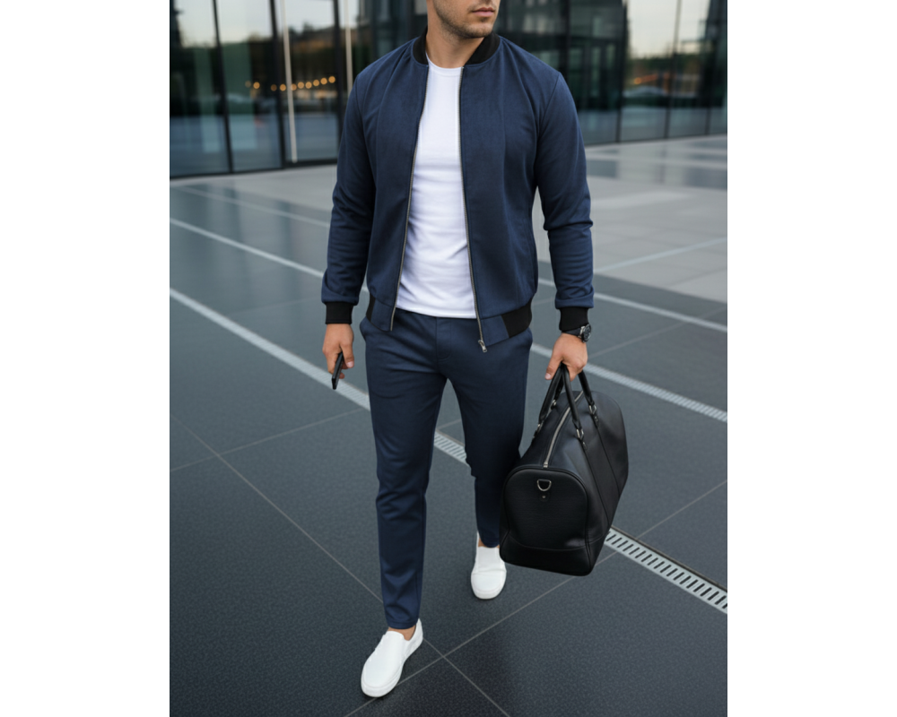 Замшевий костюм чоловічий бомбер та штани синій