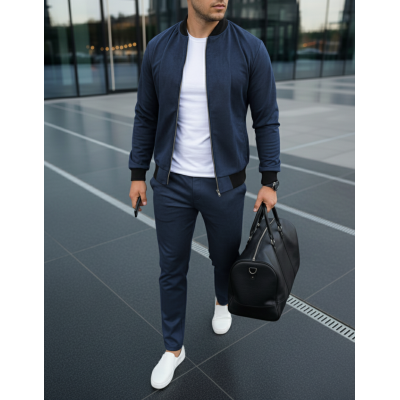 Замшевий костюм чоловічий бомбер та штани синій