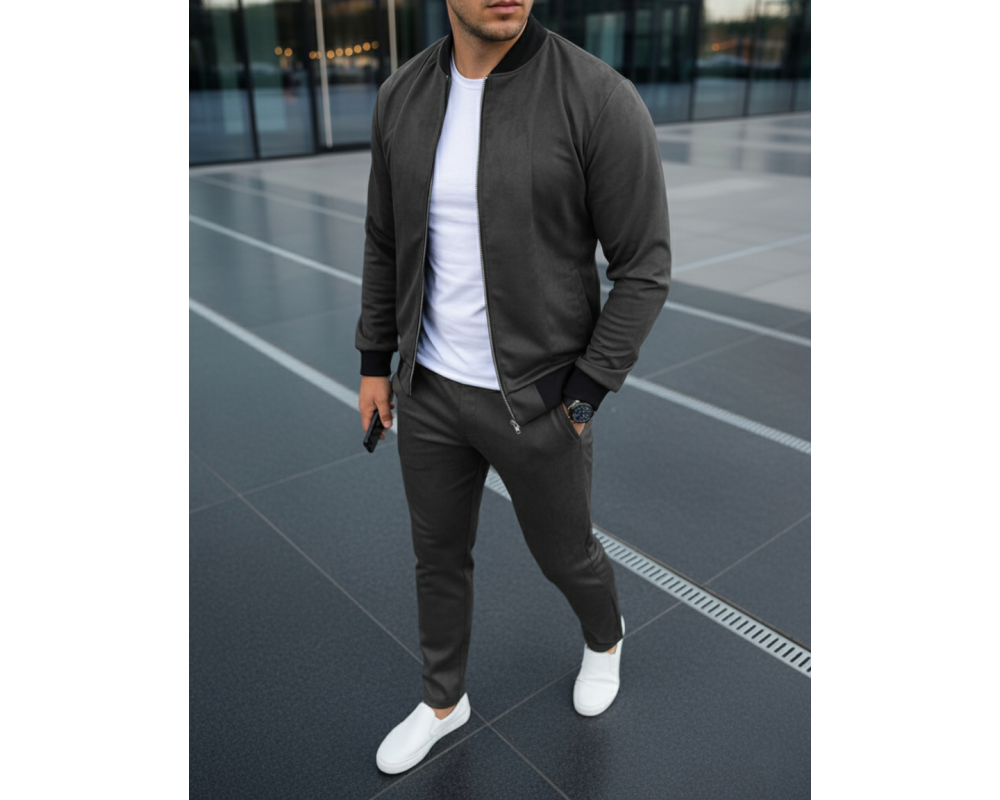 Замшевий костюм чоловічий бомбер та штани сірий
