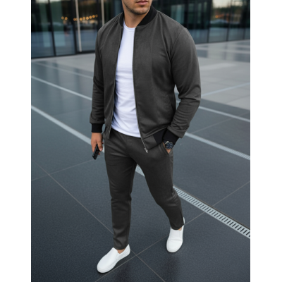 Замшевий костюм чоловічий бомбер та штани сірий