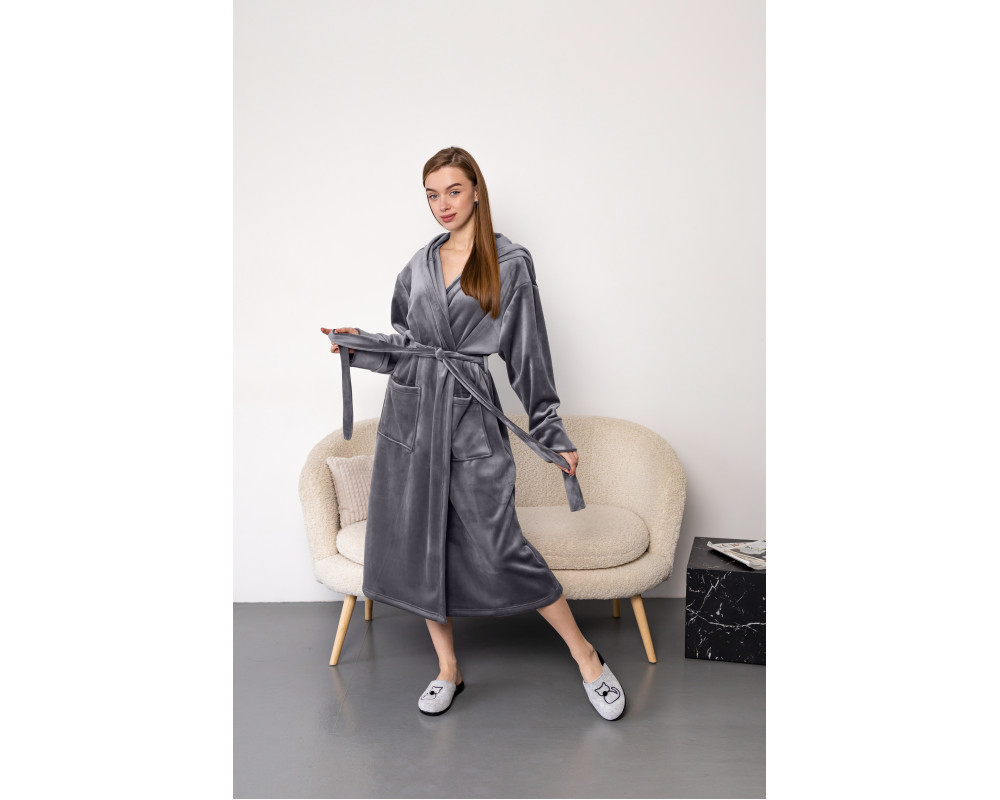 Женский халат премиум качества цвет серый