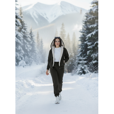 Женский теплый костюм с мехом на кофте черный. Женский теплый костюм с мехом на кофте черный.