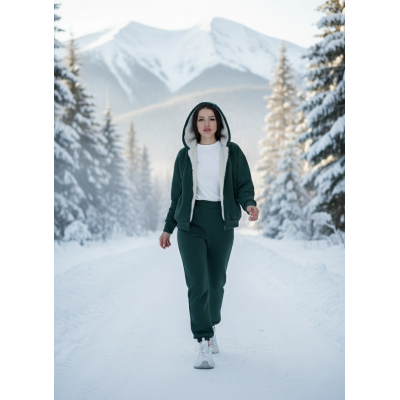 Женский теплый костюм с мехом на кофте зеленый. Женский теплый костюм с мехом на кофте зеленый.