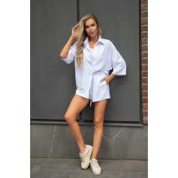Женский белый костюм тройка, рубашка шорты и топ Женский белый костюм тройка, рубашка шорты и топ