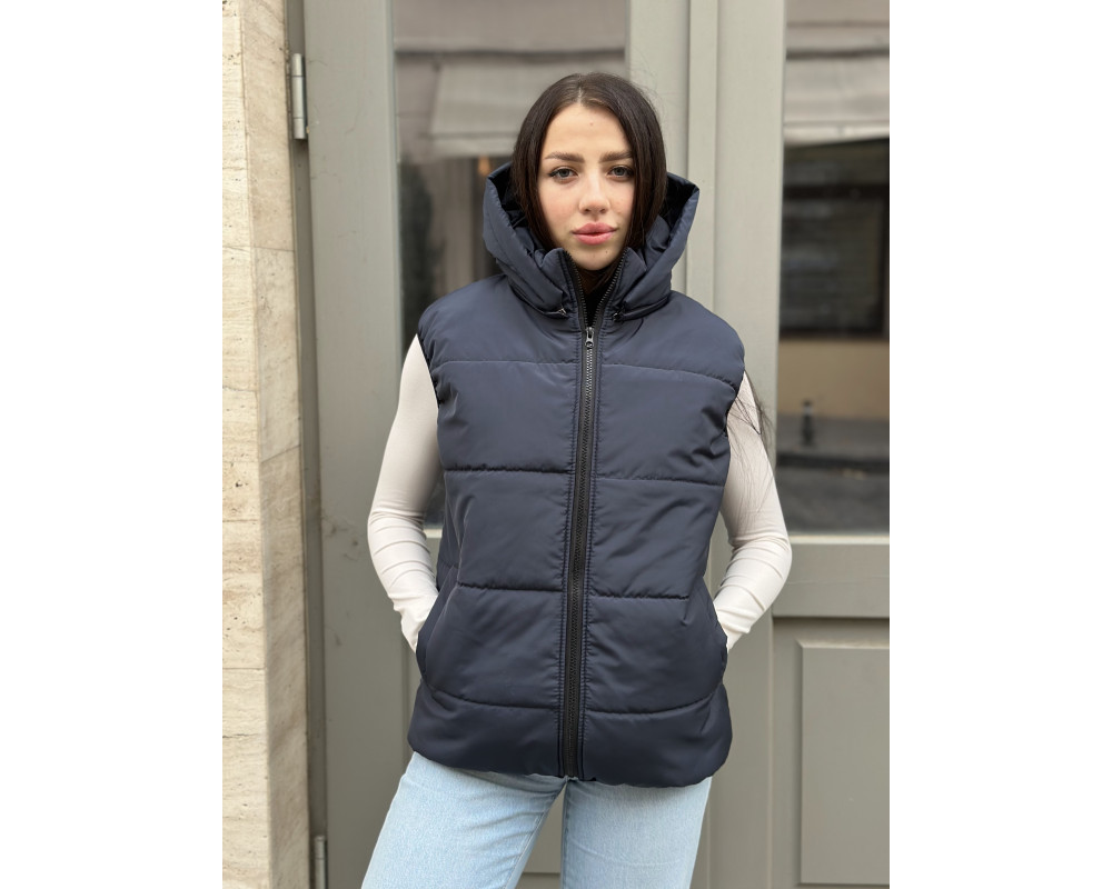 Жилетка женская с съемным капюшоном синий